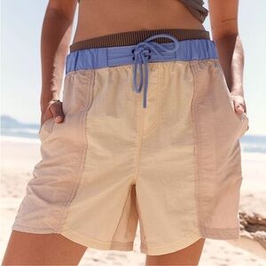 NWOT FP Movement Sun Daze Color Block Beige Blue Board Shorts